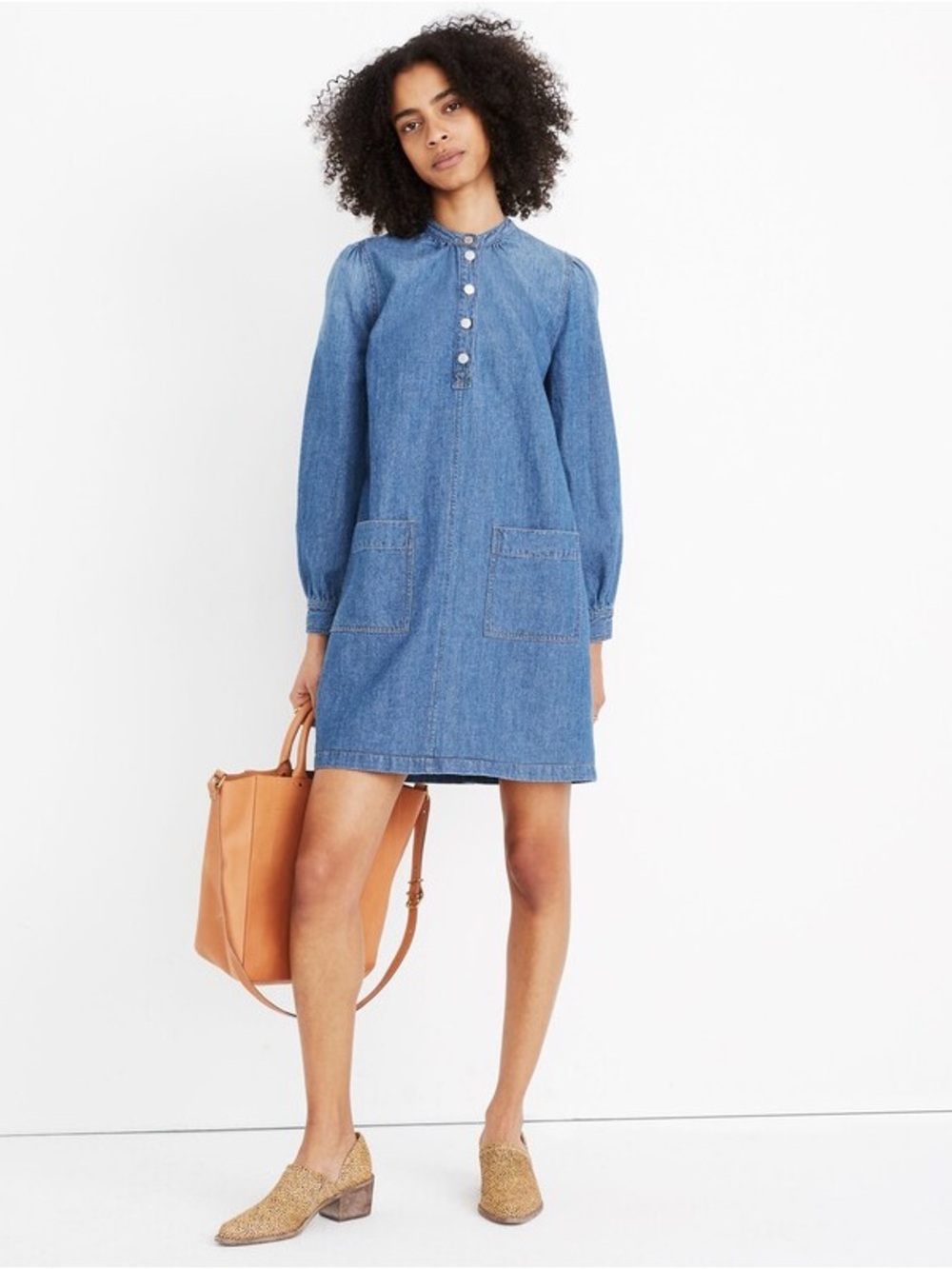 Madewell Denim Patch-Pocket Popover Shirtdress in Midwash Indigo